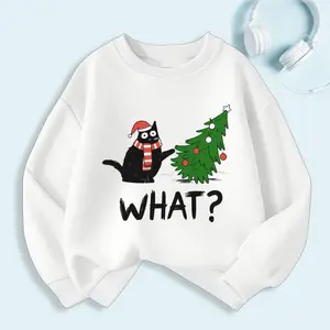 What? Christmas Funny Cat Sweatshirt, Cute Holiday Cat Crewneck, Festive Humor Winter Pullover, Cozy Xmas Season Top