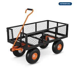 Steel Garden Cart, Garvee Heavy Duty 900 Lbs Capacity Utility Metal Wagon, with Removable Mesh Sides to Convert Into Flatbed, 180° Rotating Handle and 10" Tires
