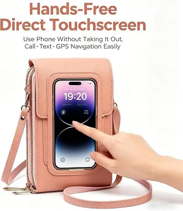 Elegant Touchscreen Crossbody Phone Wallet for Women, Compact Phone Bag with 3 Card Slots & Secure Dual Zipper Wallet, Use Phone Without Taking It Out, Perfect for Daily Commute