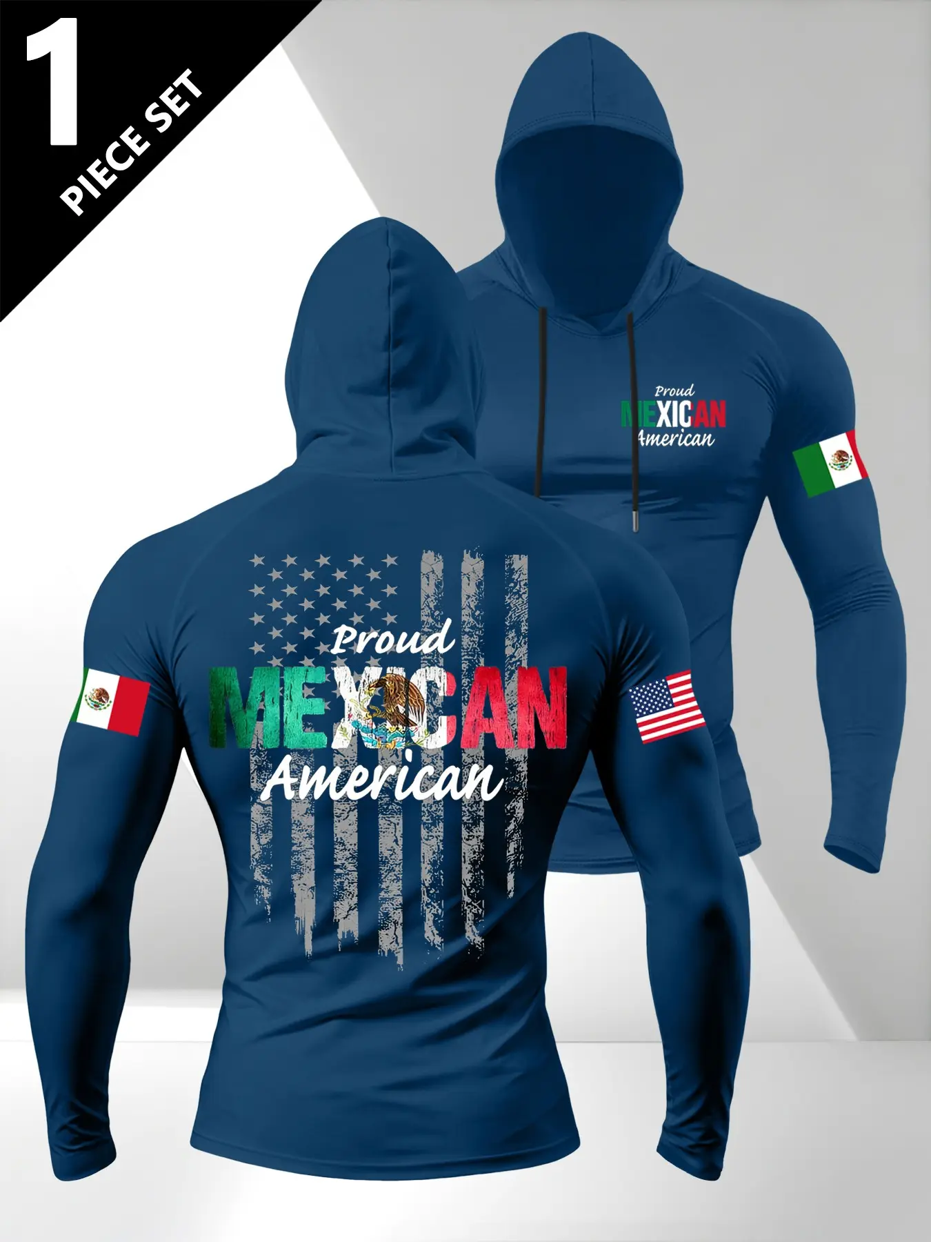 Men's Fashion American Ink Style Print Hooded Long Sleeve T-Shirt, Elegant Design, All-Season Essential, Easy to Pair, Showcase Your Style, Sporty, Athletic