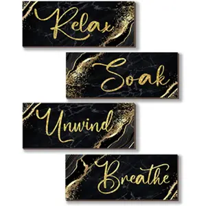 4-Piece Black and Gold Bathroom Decor Set, Moisture-Resistant Faux Marble Wall Art, Easy to Hang Wood Look Accessories, Elegant Spa Powder Room Decoration, Spring 2026 Refresh, Housewarming Gift Idea, Vintage Gold Accents, Guest Bath Makeover