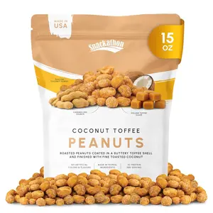 Snackathon Coconut Toffee Peanuts, Resealable Bag, Made in USA, All-Natural Fresh Roasted Nuts Coated in a Crunchy Tropical Toffee Shell, Gourmet Sweet & Salty Snack