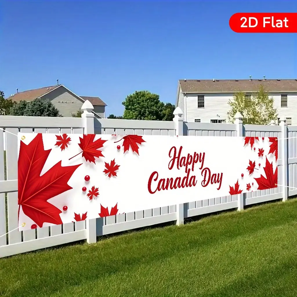Large Canada Day Banner, Canadian Decor, Elegant Font, Polyester Material, 45x200cm, Indoor Outdoor Wedding Birthday Anniversary