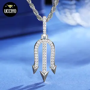 【#P414】S925 Sterling Silver Synthetic Moissanite Three-pronged Poke Pendant Nordic Viking Poseidon Simple Style For Women Men Fine Jewelry Gifts