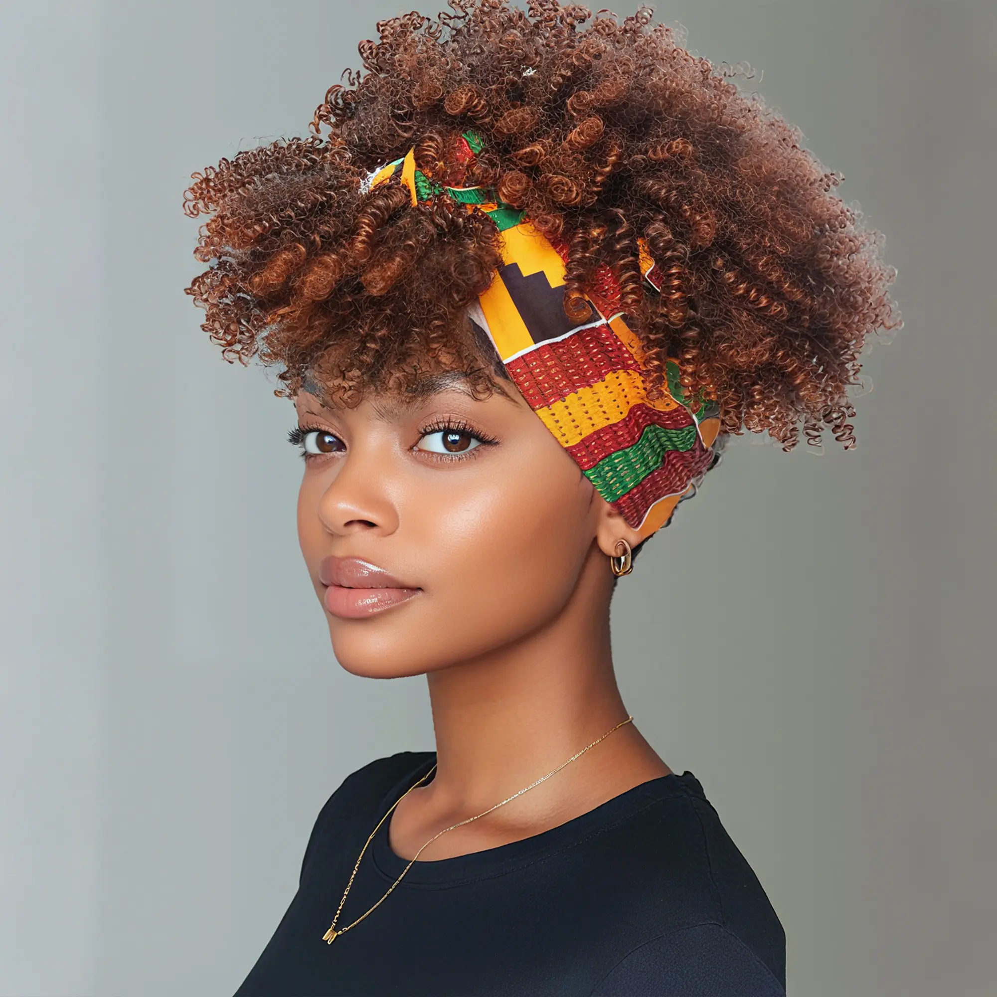 TwiceBeauty 8inch Afro Kinky Curly Headband Wigs with Bangs for Black Women 2 in 1 Turban Wigs with Headband Attached Soft Synthetic Hair Stylist Friendly Wig Drawstring Wig