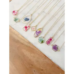 14k Gold Filled Pressed Flower Pendant Necklace