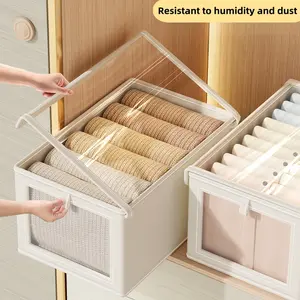 Durable Clothes Storage Basket with Transparent Window and Lid, Thick Material, Various Sizes and Colors, Space-Saving Design for Home Organization, Clothes Storage Box