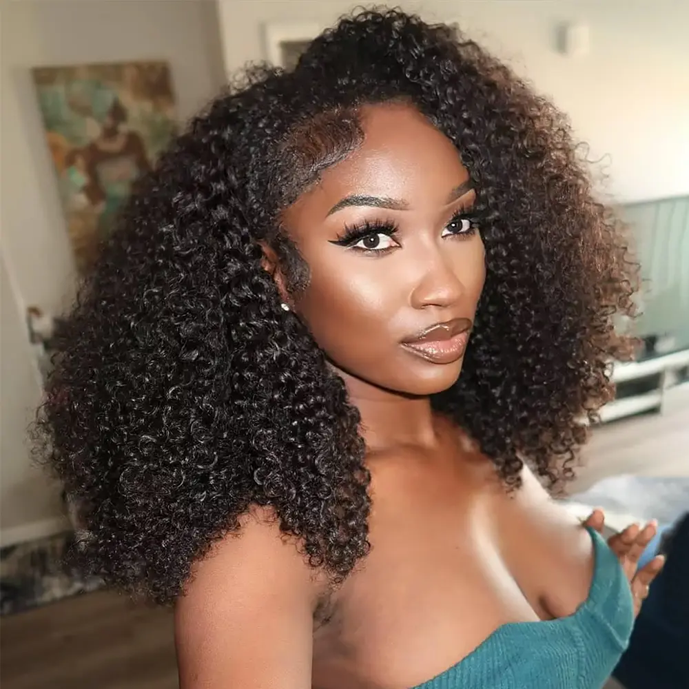 [3 In 1 Half Wig] KEIYET HAIR Kinky Curly Half Wig Invisible Hairline 180% Density Wear Go Burmese Curly Half Wigs With Drawstring Seamless Flig Over Wig Human Hair