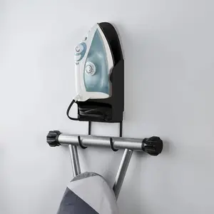 Wall-Mounted Ironing Board Holder - Durable Plastic, Space-Saving Bathroom Organizer Rack with Secure Locking Mechanism for Standard Iron Boards, Clothes Steamer & Ironing Accessories