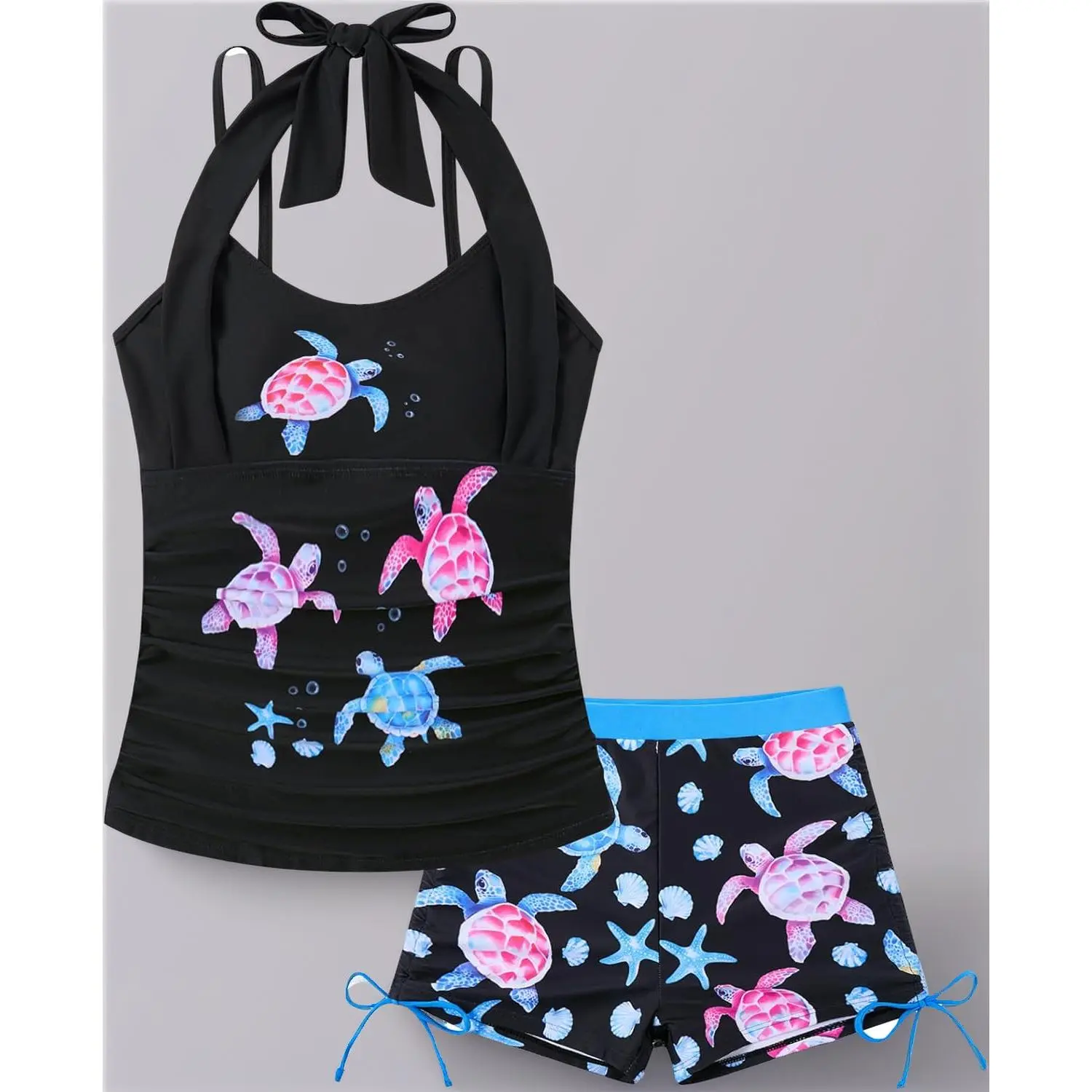 Youth Sizes Tankini Swimsuits for Teen Girls - 2-Pieces Halter Neck Bathing Suit with Adjustable Straps, Summer Beach Sports & Outdoor Swimwear (Ages 7-16), Two-Pieces