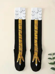 Men's Trendy Cartoon Print Over The Calf Socks, Cute Chicken Feet Design Knit Socks, Comfort Hosiery for Men Indoor Outdoor Wear Fun Socks