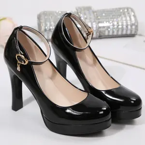 Women's Thick Heel Platform Pumps Adjustable Ankle Strap Party Dress Shoes
