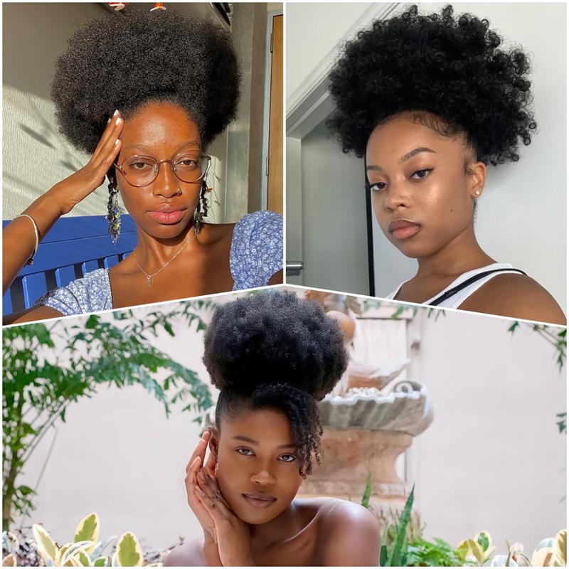 Black Women’s Go-To Afro Puff Ponytail! 6/8 Inch Real Human Hair, Clip-on Drawstring, Durable Natural & Thick Voluminous Look