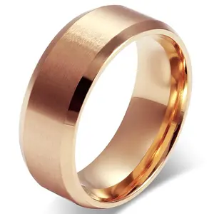 OIDEA Stainless Steel Wedding Ring for Men 8mm Rose Gold Polished Smooth Comfort Fit Classic Engagement Anniversary Gift