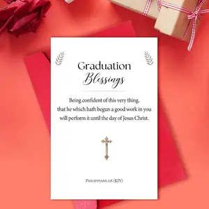 ✨ Inspire the Class of 2026 with Faith: Premium 5x7 Christian Graduation Blessing Card Featuring Philippians 1:6 KJV ✝️ Elegant 350GSM Glossy Stationery for Students, Church Youth & Loved Ones - Includes Bold Red Envelope for a Perfect Gift! 🎁