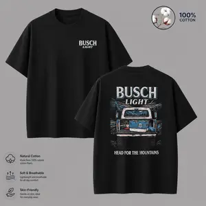 Retro Busch Light Trucking in The Mountains Front and Back Print T-Shirt, Vintage Beer Lover Graphic Tee, Outdoor Adventure Shirt, Camping Mountain Truck Graphic, Country Lifestyle Unisex Cotton Tee