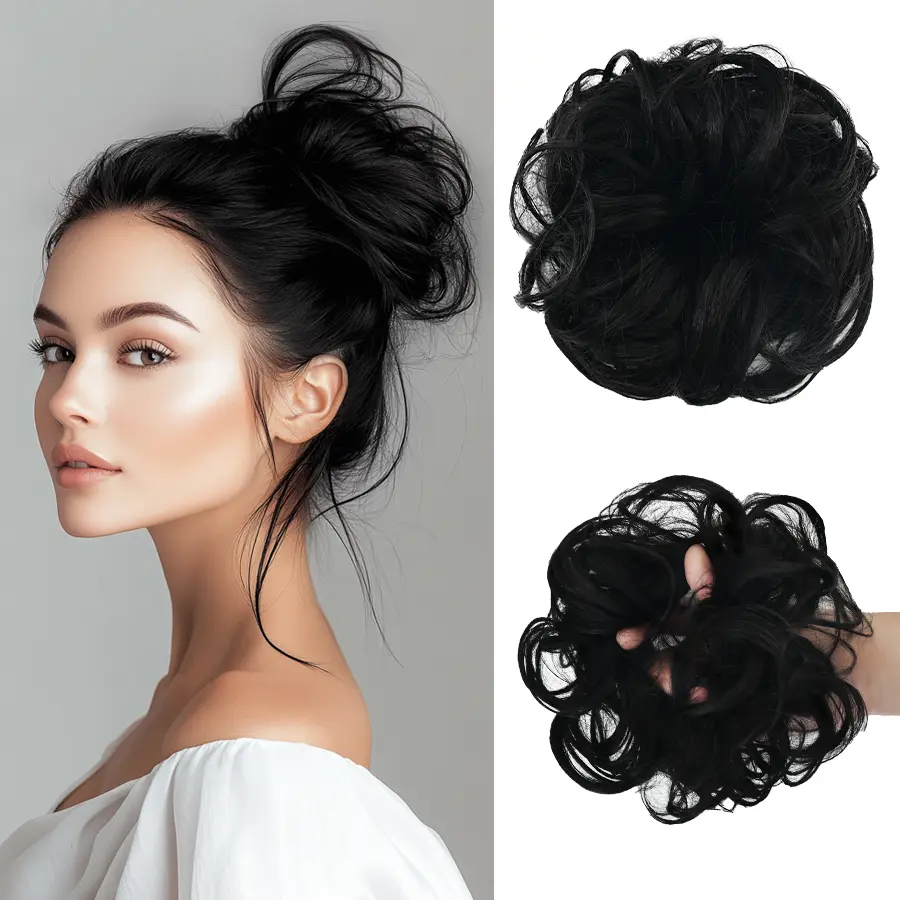 Vlasy Glueless Synthetic Fiber Bun Hairpiece - Heat-Resistant Clip Hair Extensions, Lightweight Invisible Wavy Texture Ponytail, Synthetic Extensions & Pieces for Ponytail Hairstyles, Glueless Synthetic Hair, Casual sohochic