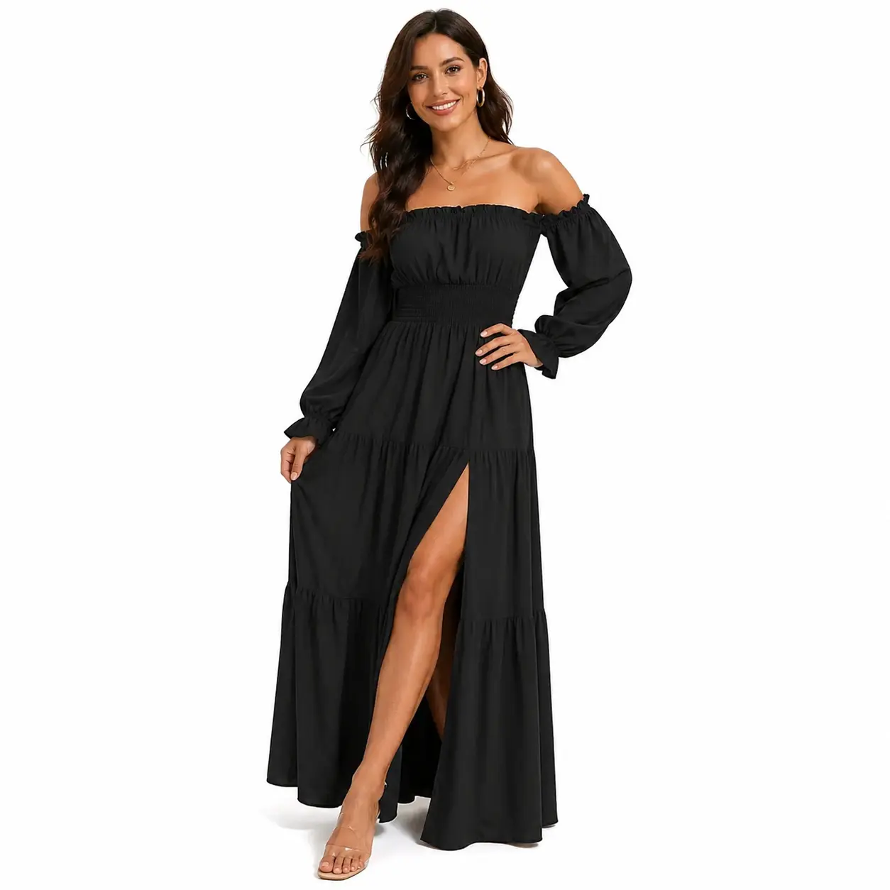 what color shoes to wear with white formal dress Women's Maxi Dress Chiffon Dress Floral Dress Print Dress Elegant Fashion Modern Outdoor Vacation Holiday Regular Fit Floral Long Sleeve V Neck Light main image 1