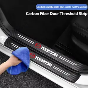 4-Piece Waterproof Scratch-Resistant Car Door Threshold Strip, Mazda 3 Atenza Cx4 Cx-30 Cx-5 Decorative Welcome Mat Trunk Sticker