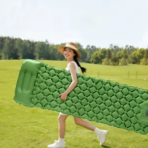 Foot Pump Automatic Inflatable Mattress, Portable Outdoor Camping Waterproof Thick Single Person Sleeping Pad, Comfortable Tent Mat for Hiking Picnic