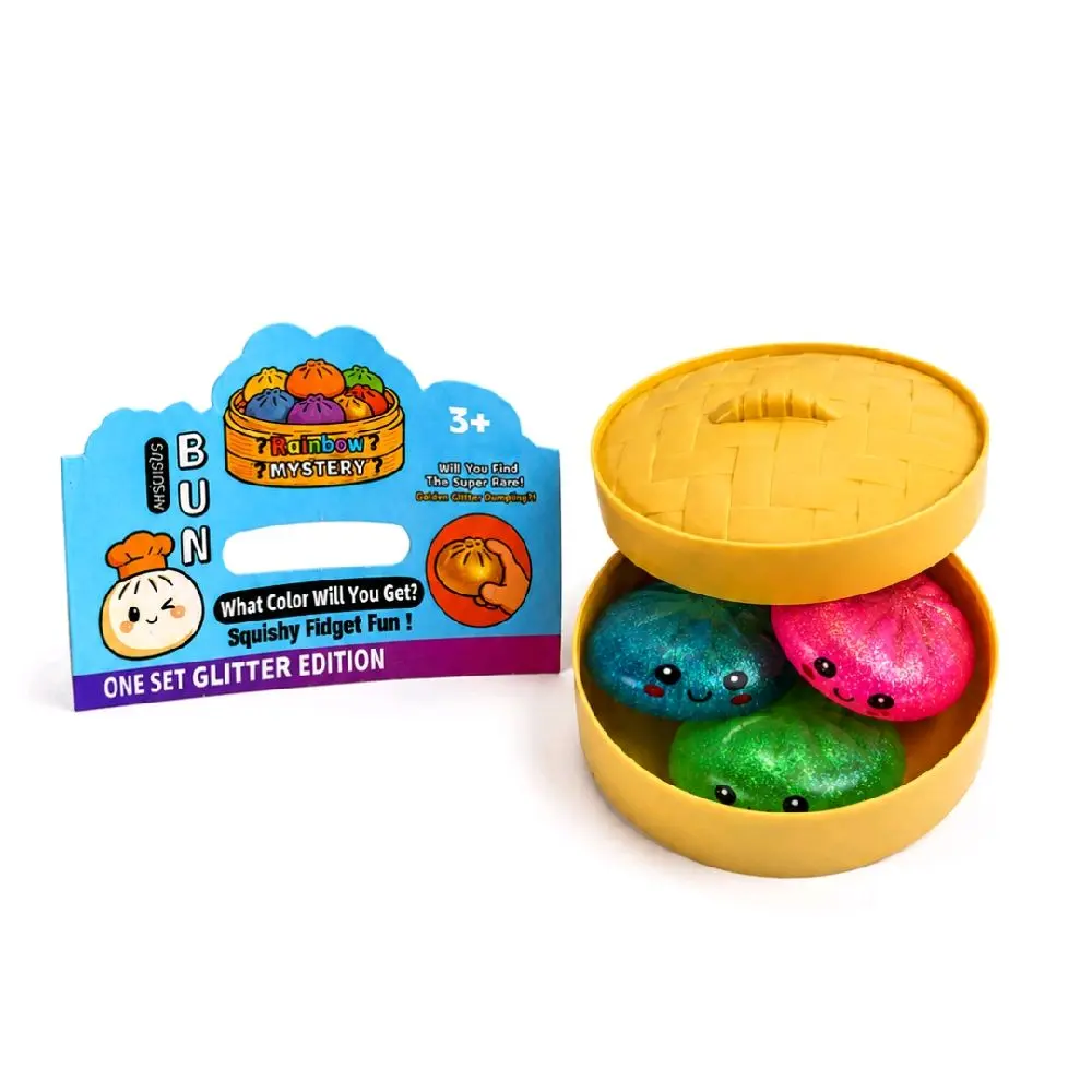 Mystery Bun Glitter Edition – 3 Mini Glitter Dumplings (Maltose) | Blind Box Squishy | Random Color | Ages 3+