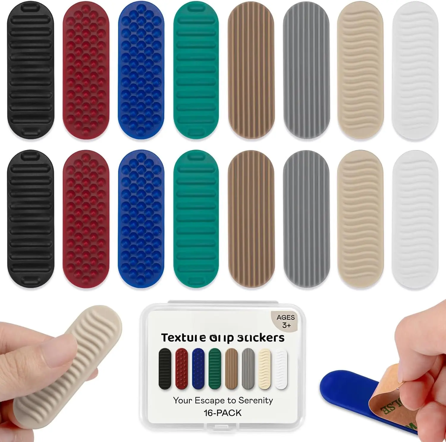 Textured Sensory Stickers for Adults - 16-Count Adhesive Stress Relief Relax Tools, Quiet Fidget Tool for Work, Office Use