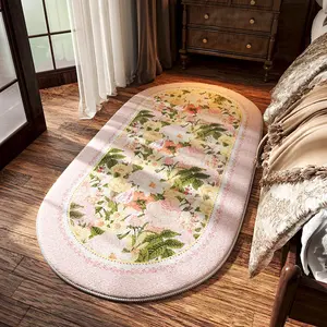 European Vintage Floral Oval Carpet, Fashionable Luxurious Non-Slip Easy Care Plush Rug, Vintage Runner Rug, Suitable for Living Room Bedroom Bedside Lounge