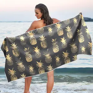 Gold Pineapple Beach Towel Blanket Wrap Quick Dry Oversized for Women Men Portable Sandproof 31x71 in
