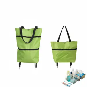 2-in-1 Foldable Shopping Cart with Wheels,Waterproof & Sturdy Grocery Bag Hand Truck, Collapsible Portable Rolling Tote for Supermarket,Laundry,Travel,33 lbs Capacity,Waterproof Oxford Fabric