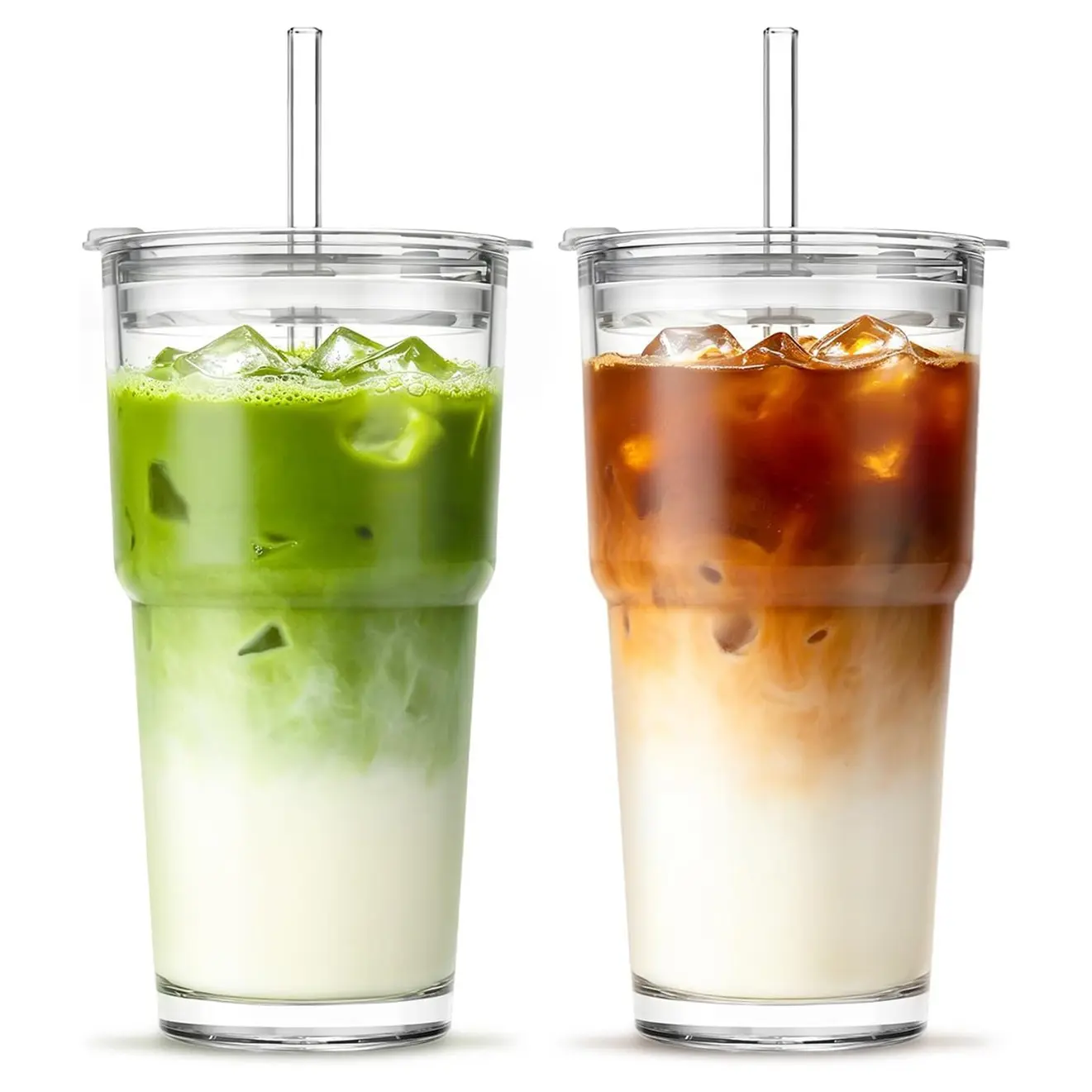 20 oz (approx. 600 ml) Clear Glass Tumbler, Cold Beverage Tumbler with Lid and Glass Straw – Portable, Reusable Thickened Glass Coffee Cup with Straw, Suitable for Smoothies, Tea – Durable Drinkware Containers