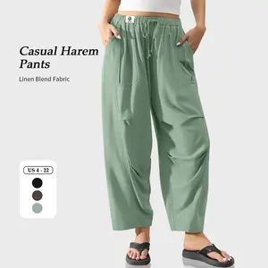 【SS26 Collection】TARSE Women’s Linen Baggy Barrel Pants Casual Loose Drawstring Waist Straight Leg Harem Trousers with Pockets Summer Beach Travel Vacation