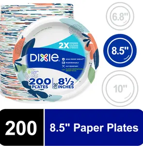 Dixie Disposable Paper Plates, 8.5", Multi-Color, 200 Count