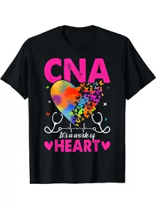 Men'S & Women'S Black T-Shirt| CNA Heart Graphic Nursing Assistant Design, Soft Stretchy Fabric, Crew Neck, Lightweight Everyday Shirt for Healthcare Workers, Ideal CNA Gift Apparel, Vintage Style, Regular Fit, 220G