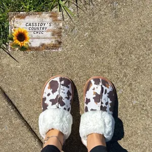 Cassidy's Country Chic Cow Print Slippers