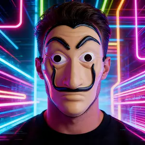 Classic Halloween Mask, Iconic Curly Mustache & Thick Eyebrows Festival Costume, Salvador Dali Money Robbery Cosplay Realistic Movie Prop Face Mask for Adults Adjustable Waist Tightener Clip Handmade Resin Craft Events black ovo face mask