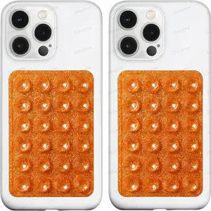 【Glitter Orange】Silicone Suction Phone Case Mount, 2PCS Non Slip Suction Cup, Silicon Adhesive Suction Cup Mount, Strong Grip Holder for Selfies and Videos Hands-Free Phone Accessories, Silicone Adhesive Stand Sticky for Cell Phone with 24 Independent Suc