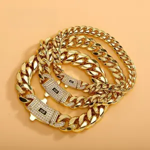 14k Gold Plated Men's Cuban Link Bracelet Stainless Steel Miami Thick Bracelet Hip Hop Jewelry 6/8/10/12/14 MM cuban  bracelet