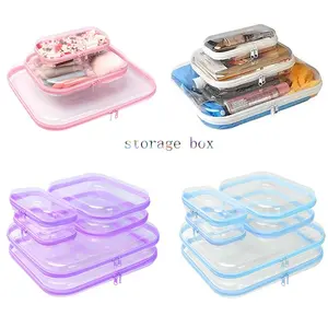 Transparent Hard Zipper Box Pencil Case, Plastic Storage Bag, Travel Makeup Bag, Snack Bag, Home Cosmetic Toy Organizer