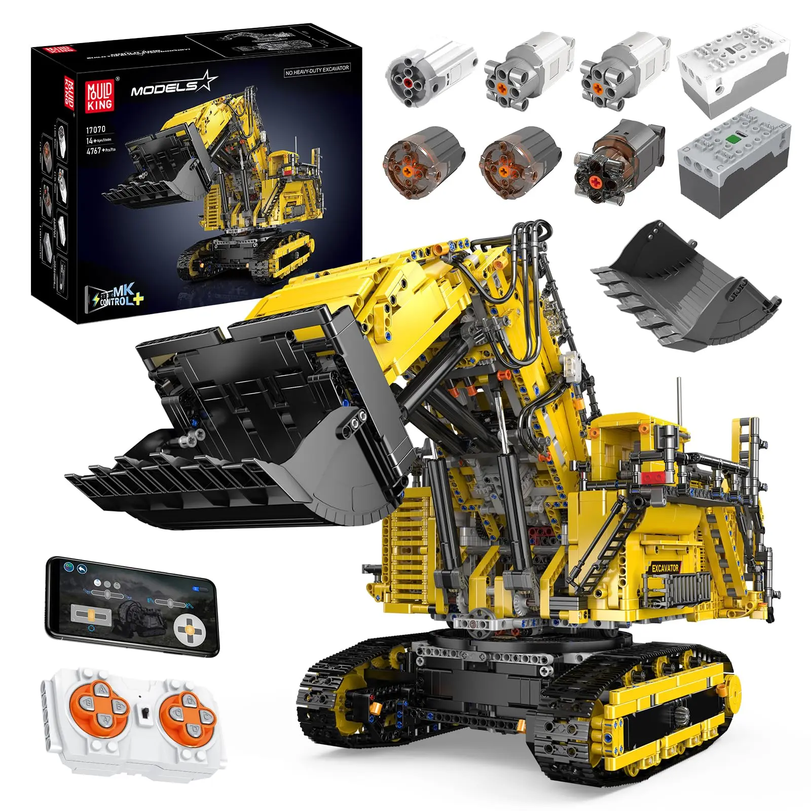 Mould King 17070 RC Excavator Building Set for Adults, 4767 Pieces Truck Construction Vehicle Model, APP Remote Control Truck with Engines, STEM Engineering Toys for Kids