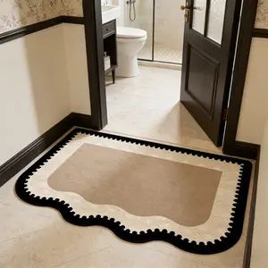 Modern Simple Bathroom Mat, Soft Non-Slip Entrance Rug, Minimalist Rug, Irregular Wave Design, Bath Tub Foot Pad, Suitable for Living Room, Sofa, Dining Hallway, Non Slip Rugs