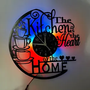 Silent Coffee Cup Vinyl Wall Clock Rustic Farmhouse Design Great for Kitchen Dining Room Coffee Bar Christmas Gift (Battery Not Included)