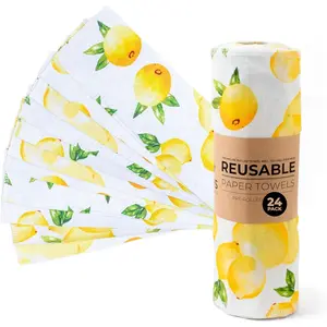 Zero   Paper Towels,   Flannel Wipes for Kitchen, Bathroom, Hand Drying, Pet Messes, and Counter Cleaning, Lemons, 24-Pack  Set