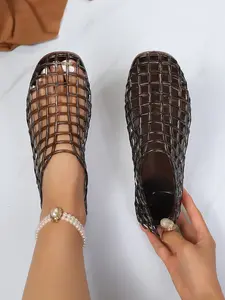 Women's Transparent Hollow-Out Shoes, Breathable Mesh Casual Single Shoe, Summer Cool Boots, PU Leather, Rubber Sole, All Seasons, Shoes Flats