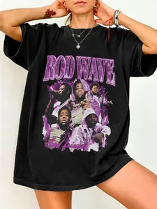 Women's Rod Wave Print Round Neck Tee, Vintage Trendy Casual Fashion Letters Graphic Short Sleeve Baggy T-shirt for Daily Wear, Ladies All Seasons Outfit