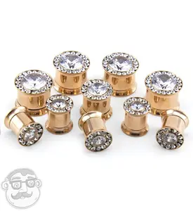 Rose Gold Internally Threaded CZ Plugs