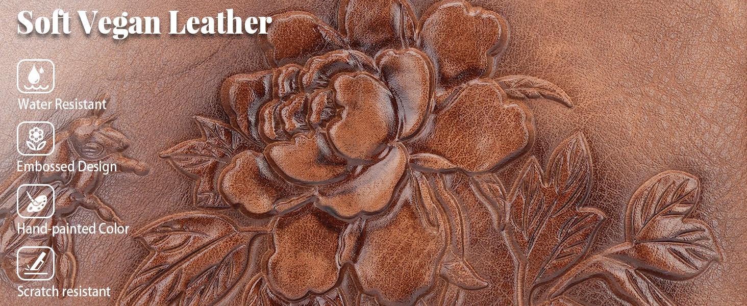 Floral Bee Embossed Crossbody Bag for Women , Vegan Leather Shoulder Bag with Adjustable Strap, Multi-Pocket Lightweight Handbag, Vintage Daily Purse & Gift Bag