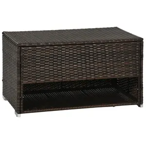 Outsunny Outdoor Deck Box & Shoe Storage, PE Rattan Wicker Towel Rack with Liner for Indoor, Outdoor, Patio Furniture Cushions, Pool, Garden Tools, Brown