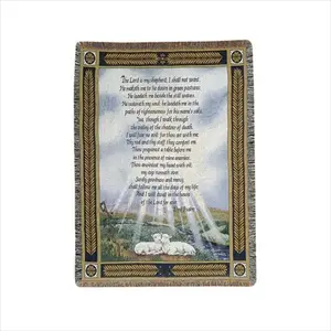 212 MAIN Cotton Biblical Theme Jacquard Weave Tapestry Throw Blanket - Lamb Scene, 50x60 in, Home Bedroom Decoration, Wall Hanging Textile