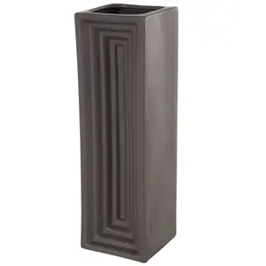 Geometric Black Ceramic Concaved Rectangular Decorative Vase