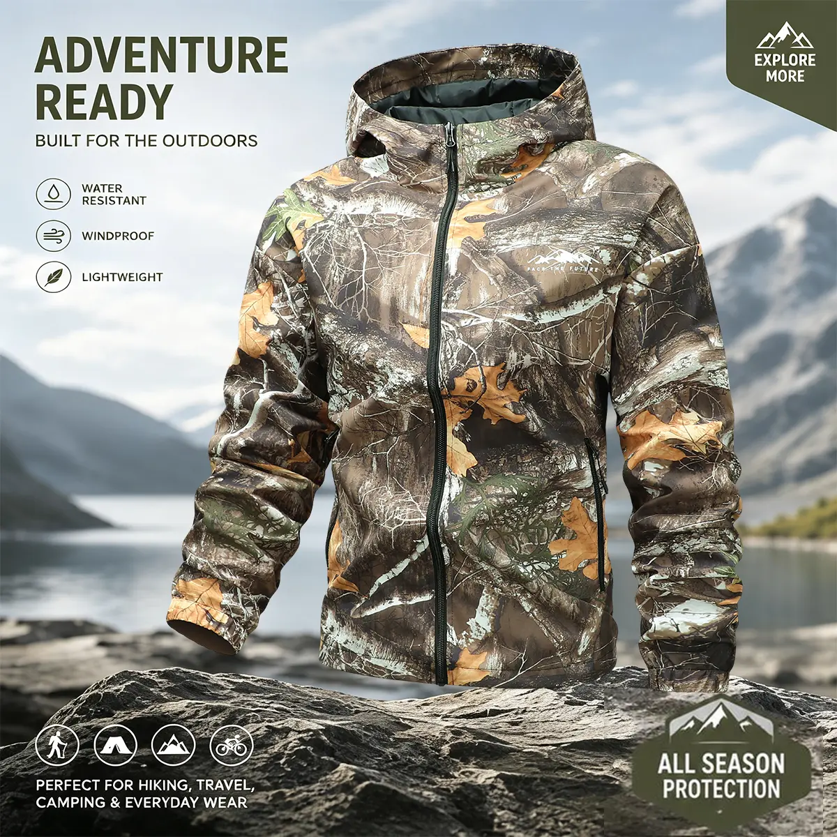 Men's Long Sleeve Tactical Casual Coat - Menswear Top, Durable Waterproof Surface, Multiple Pockets, Camouflage Design, All-Season Outdoor Gear for Hiking, Camping, Coats